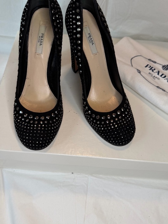 Prada Shoes - Prada Black Crystal-Studded Suede Pumps